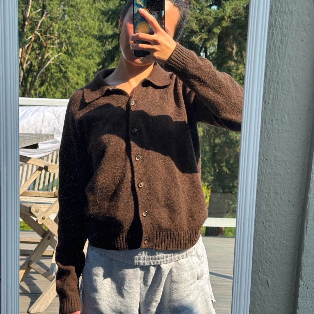 Chocolate brown Brandy button up sweater